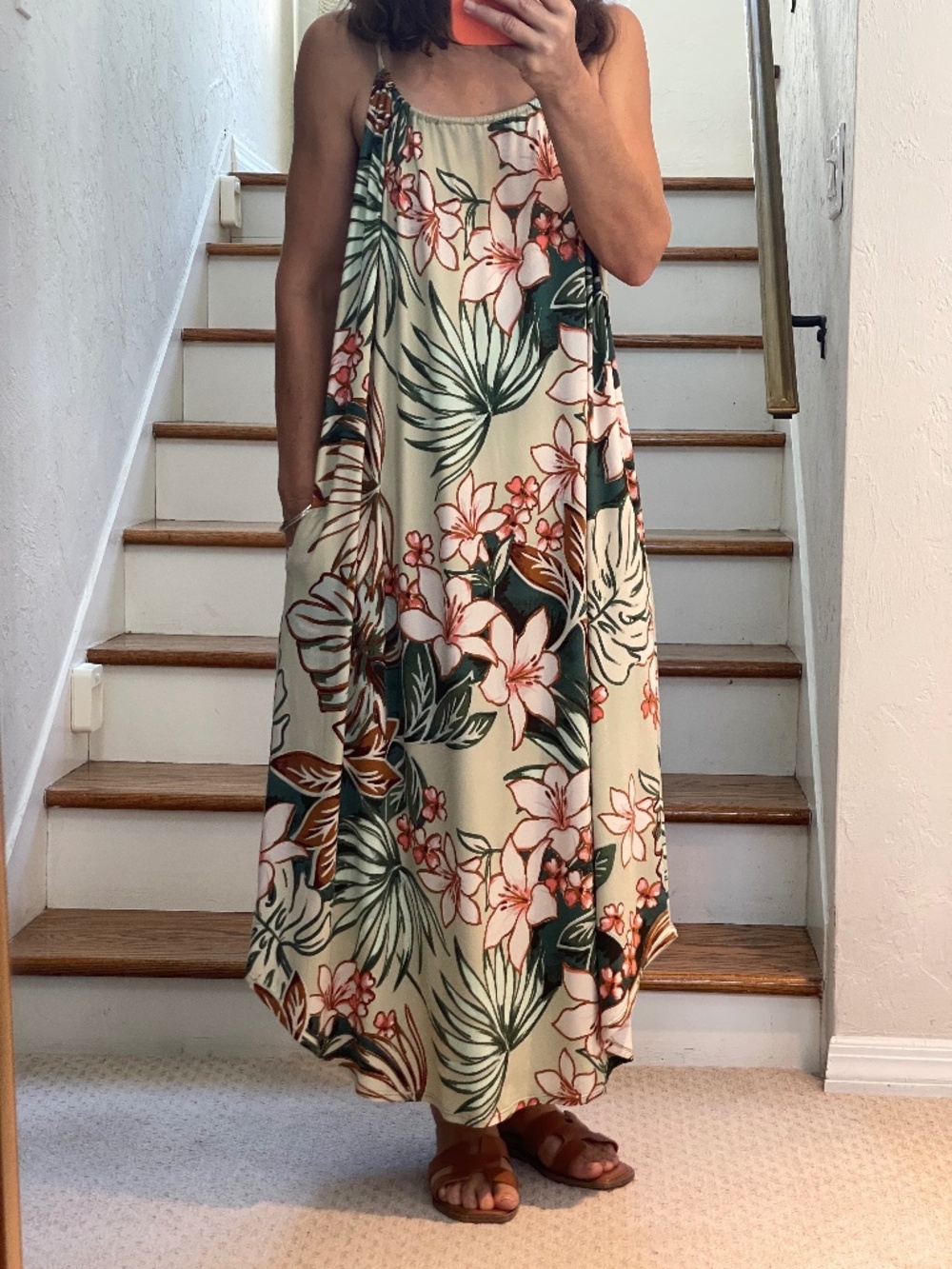 Linea Donatella green and rose floral tropical dress women S